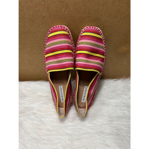 Chelsea & Violet Mimi Printed Slip On Espadrilles, Pink, red and yellow striped.